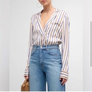 Veronica Beard Striped Blouse - Blue and White 6-8